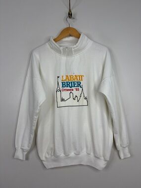 Vintage Sweatshirt Mens Large White Fleece Labatt Brier 90s Curling Canada